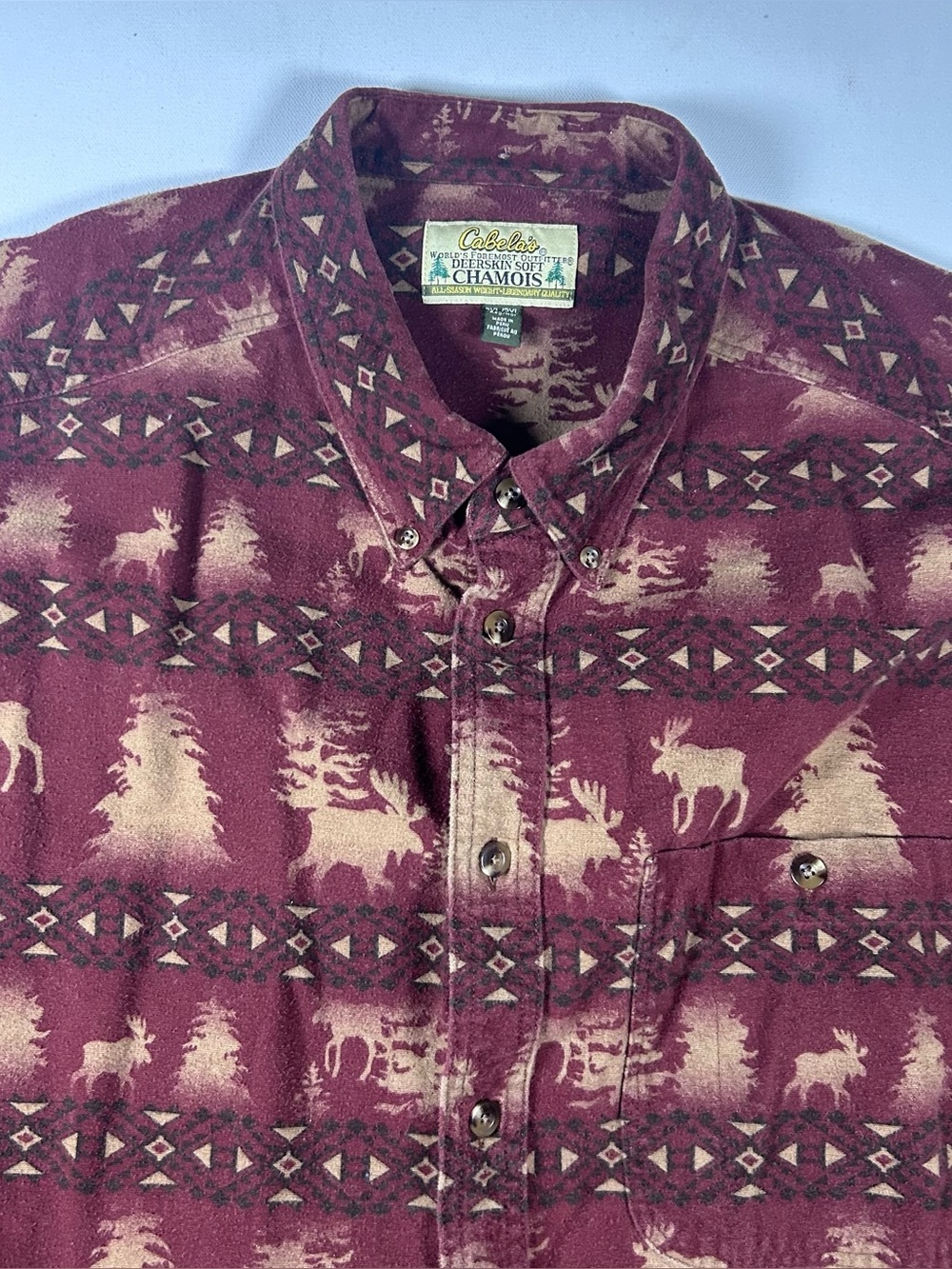 Cabela's Deerskin Soft Chamois Men's 3XL Button Down Shirt Elk Pines Tree VTG